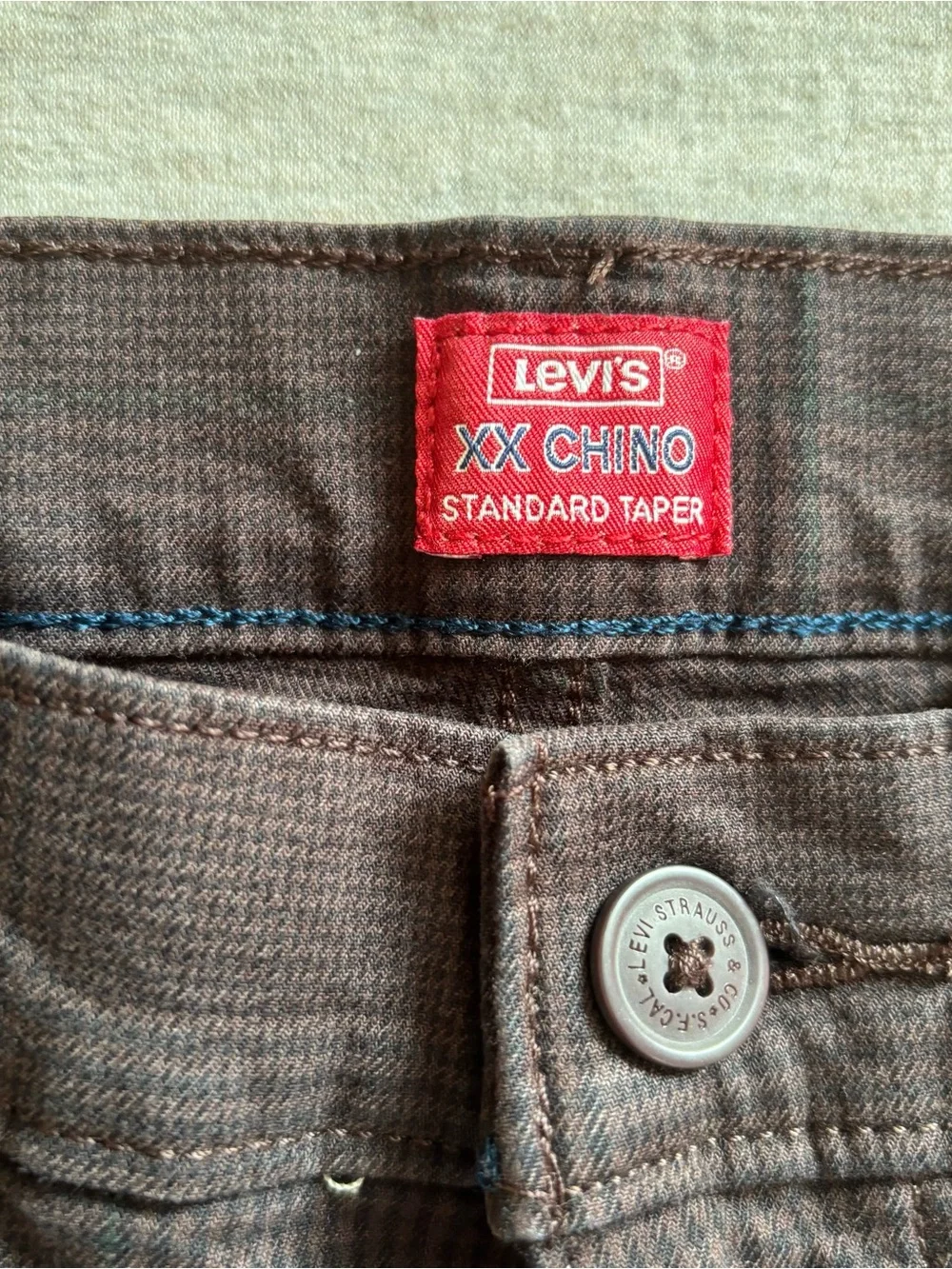 Levi’s XX Chino Standard Taper Brown Black Plaid Pants 34x30 Preppy